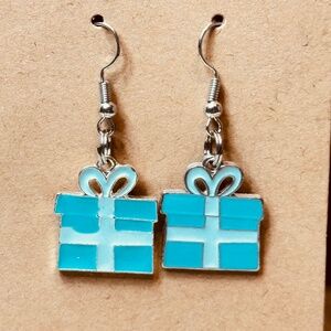 Stainless Steel Earring Hooks Blue Teal & Silver Dangle Gift box & Bows Handmade
